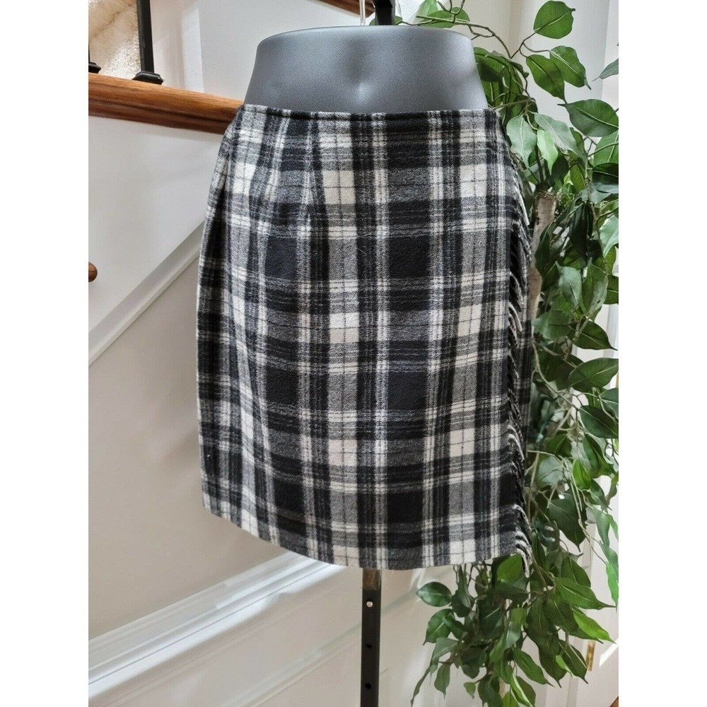 Anne Klein Women's Black/ White‎ Wool & Nylon Pleated Knee Length Skirt Size 6